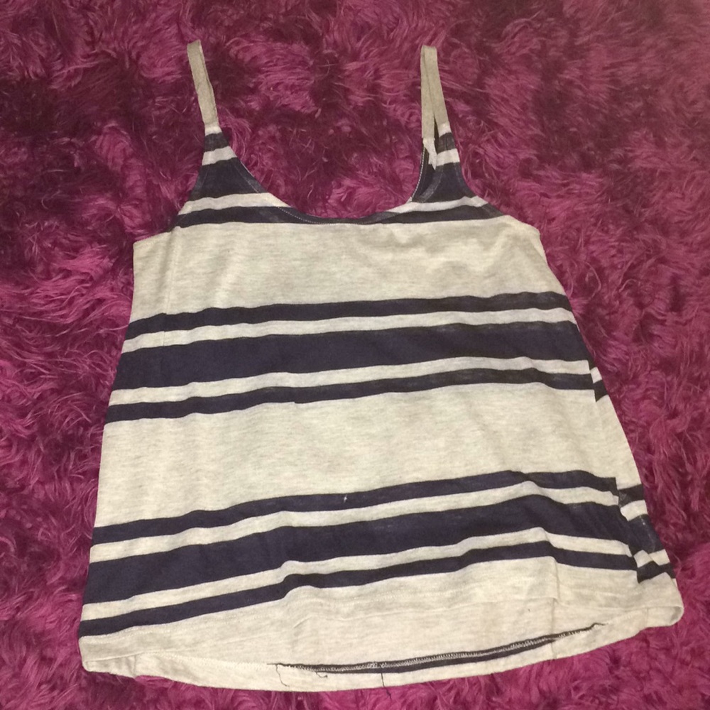 Grey & Navy Blue Striped Tank Top